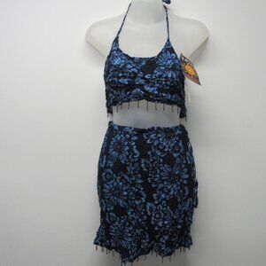 NWT Vintage 90s Raya Sun Batik Tropical Print Halter Crop Top & Skirt Set S 🔥